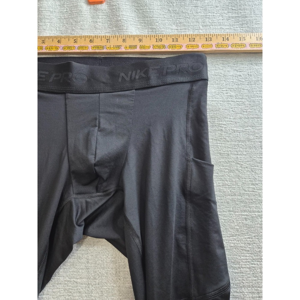 Nike Pro Dri Fit Pants Mens Small Black Tight Fit Swoosh Logo Stretch Training - Picture 3 of 13